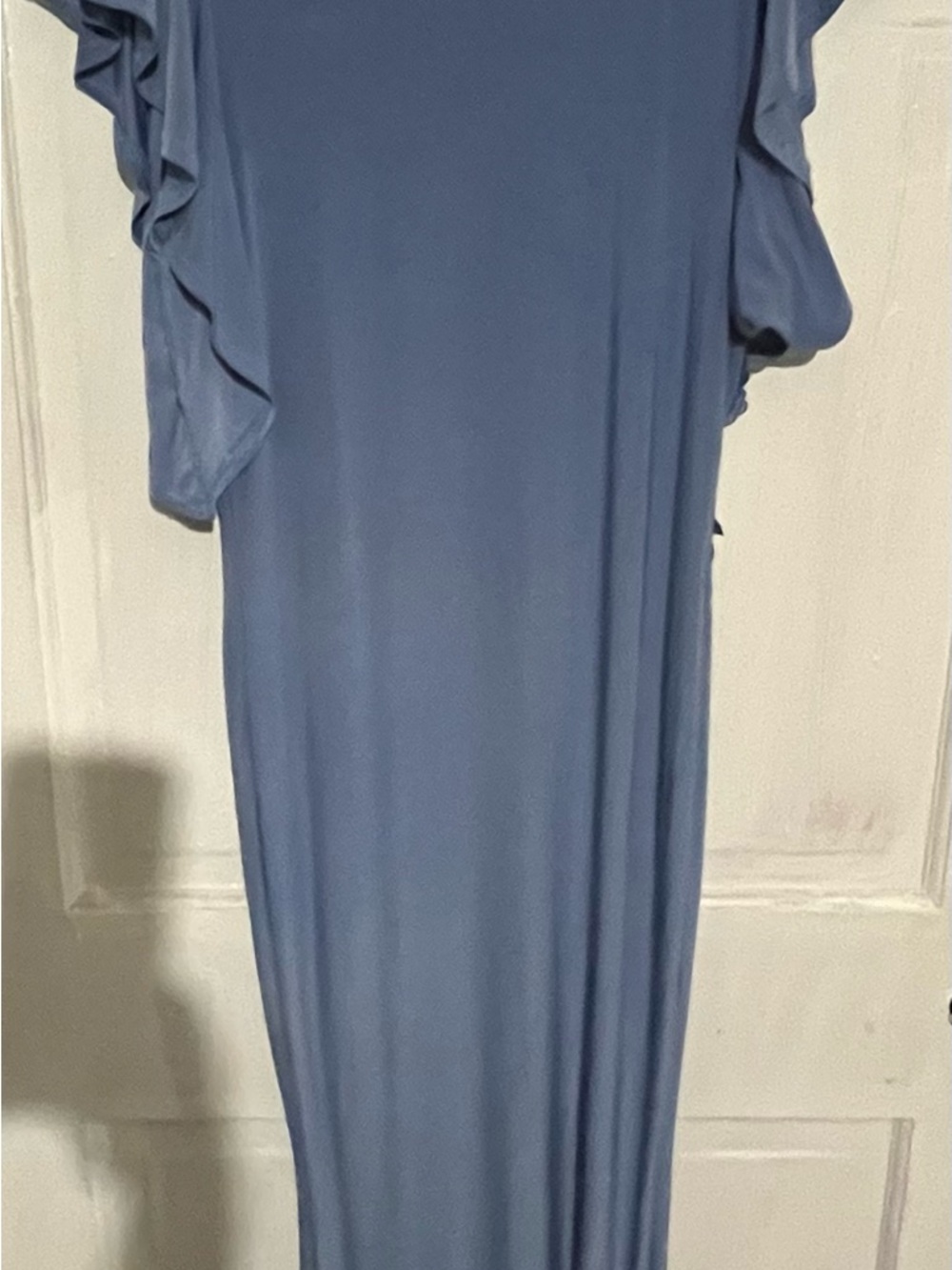 Club L London Dusty Blue Ruffle Sleeve Maxi Dress